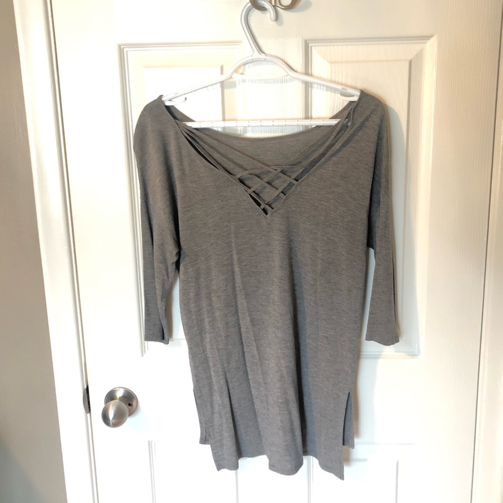 2/$15🌟 Dynamite Grey Shirt with Criss-Cross Back